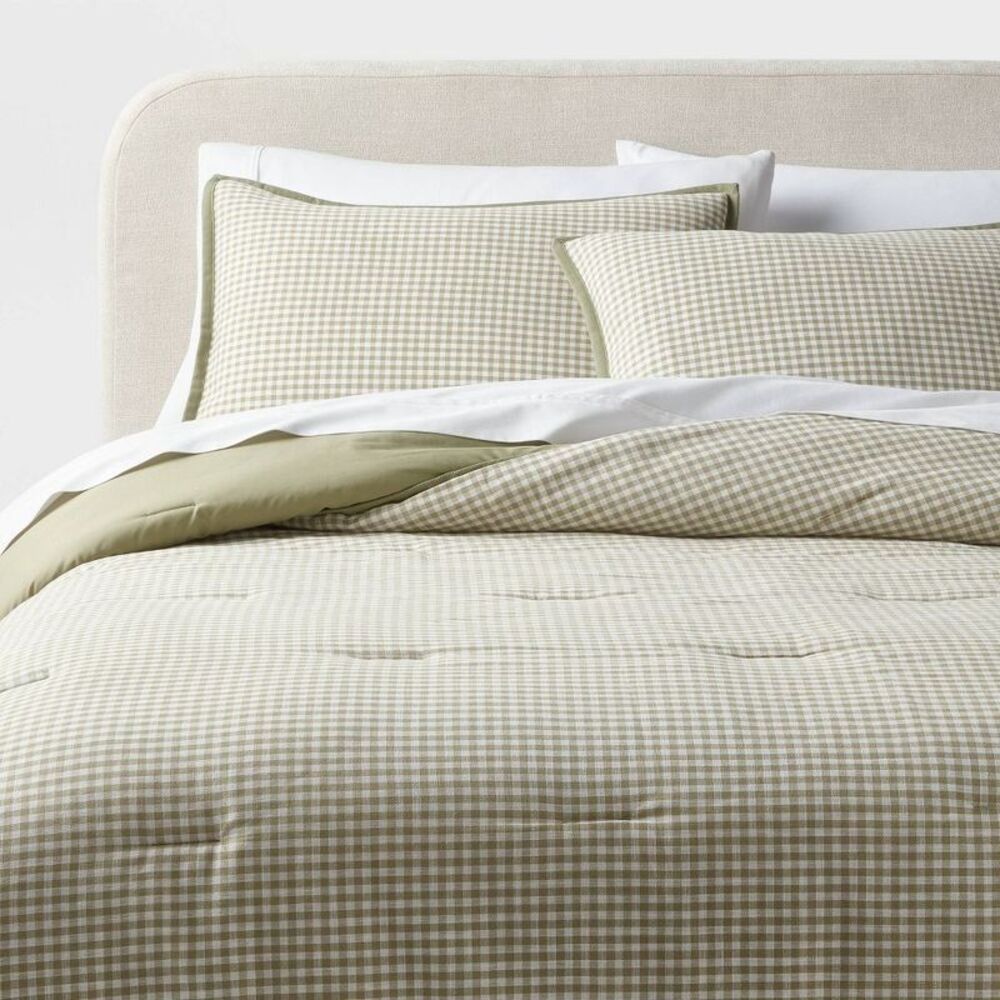 Threshold - King Mini Gingham Comforter and Sham Set Moss Gree Green